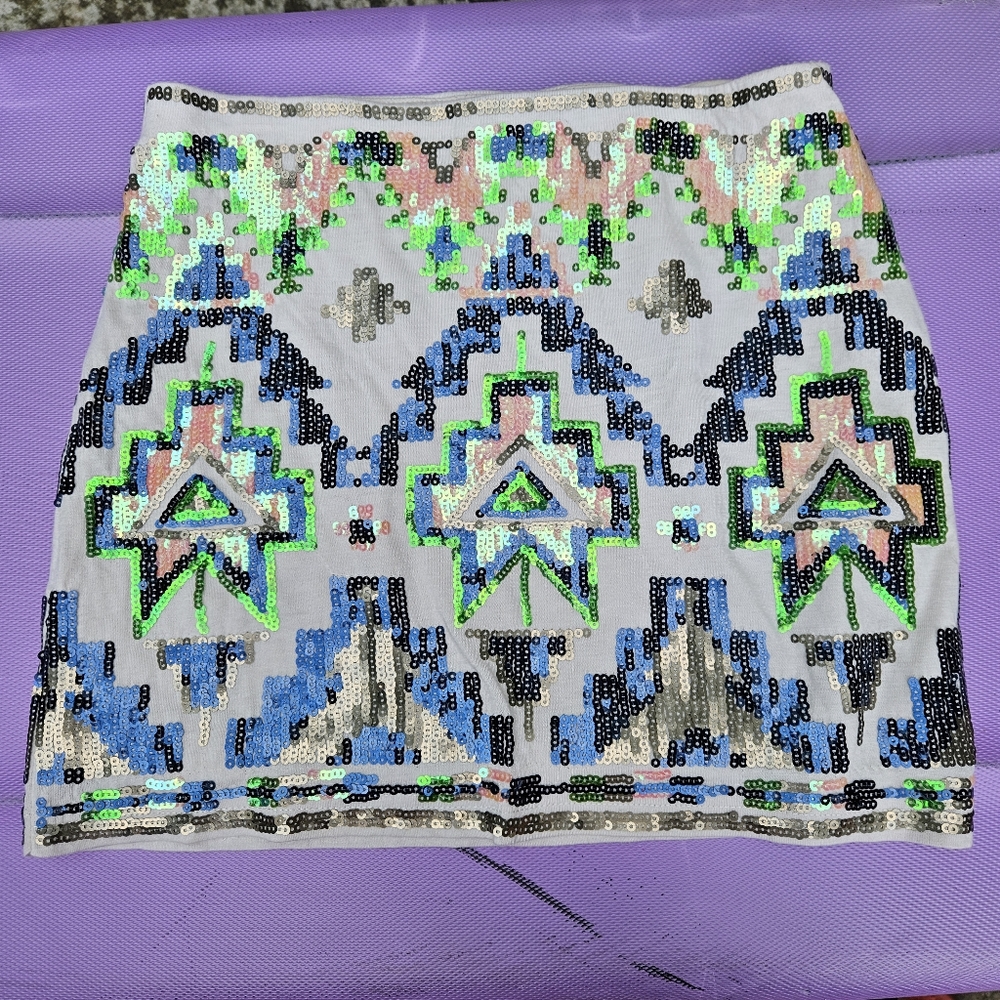 Love Marks Boho Pattern Iridescent Sequin Skirt